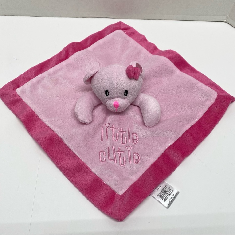 Mini Bean Little Cutie Baby Bear Lovey Security Blanket Pink Satin Trim & Back